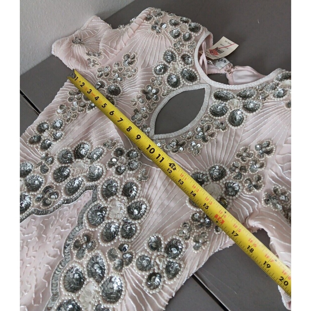 NOS Jennifer Evening Gown MED Pink Midi Silk Bead‎ Sequin Keyhole Barbicore Glam - Picture 15 of 16